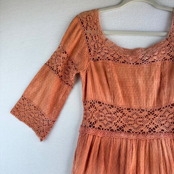 Free People Dress Womens 4 Small Sunrise Distress Tie Dye Boho Cottage Ruffle - Picture 3 of 13